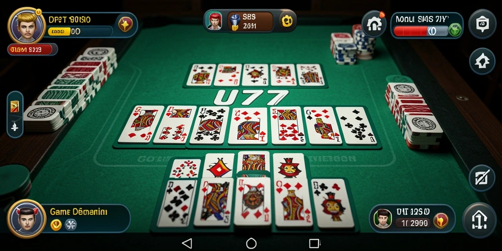 Screenshot utama UT77 menampilkan gameplay domino yang seru dan interaktif.